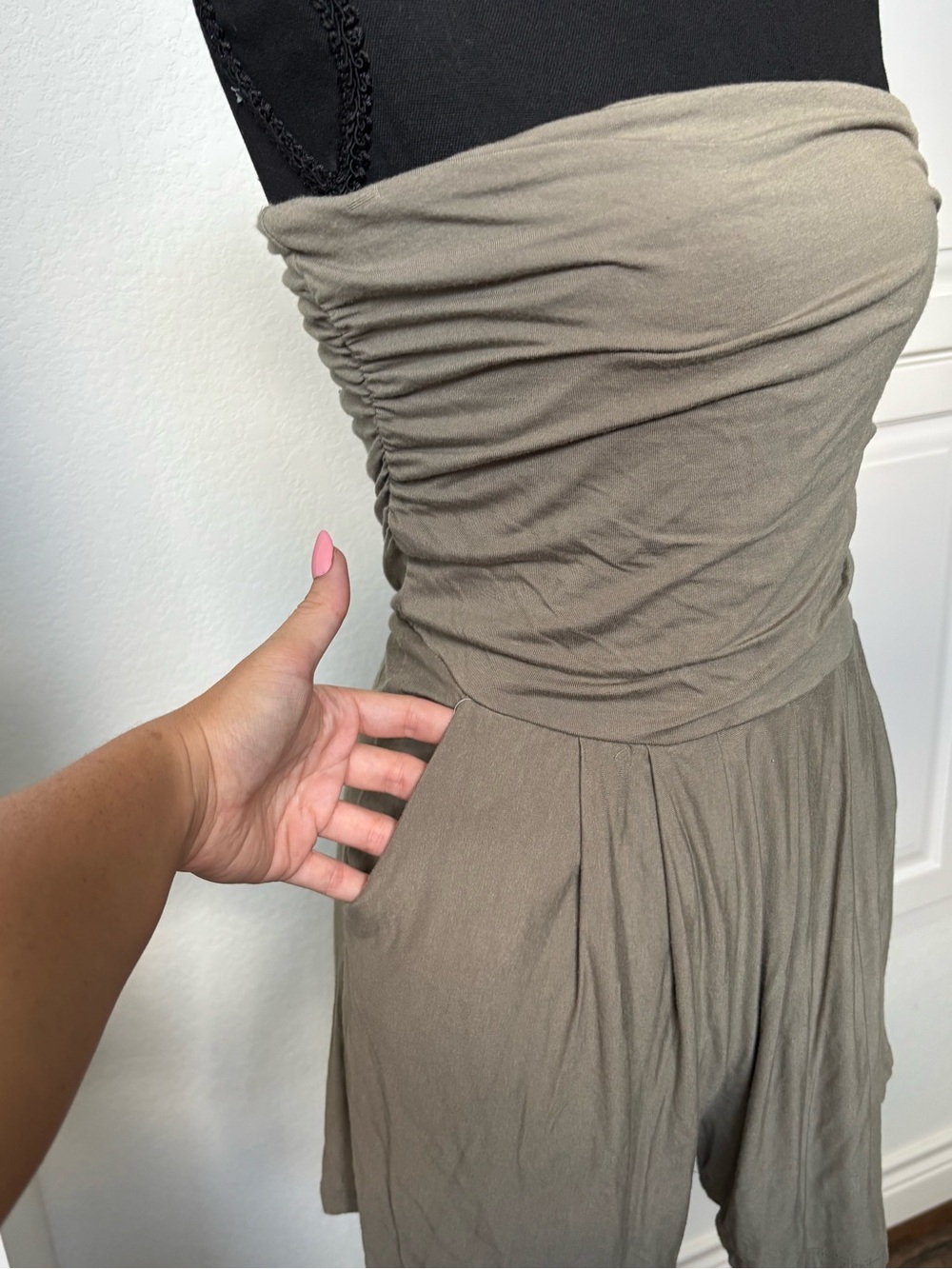 Strapless Olive Green Summer Dress - Picture 3 of 6